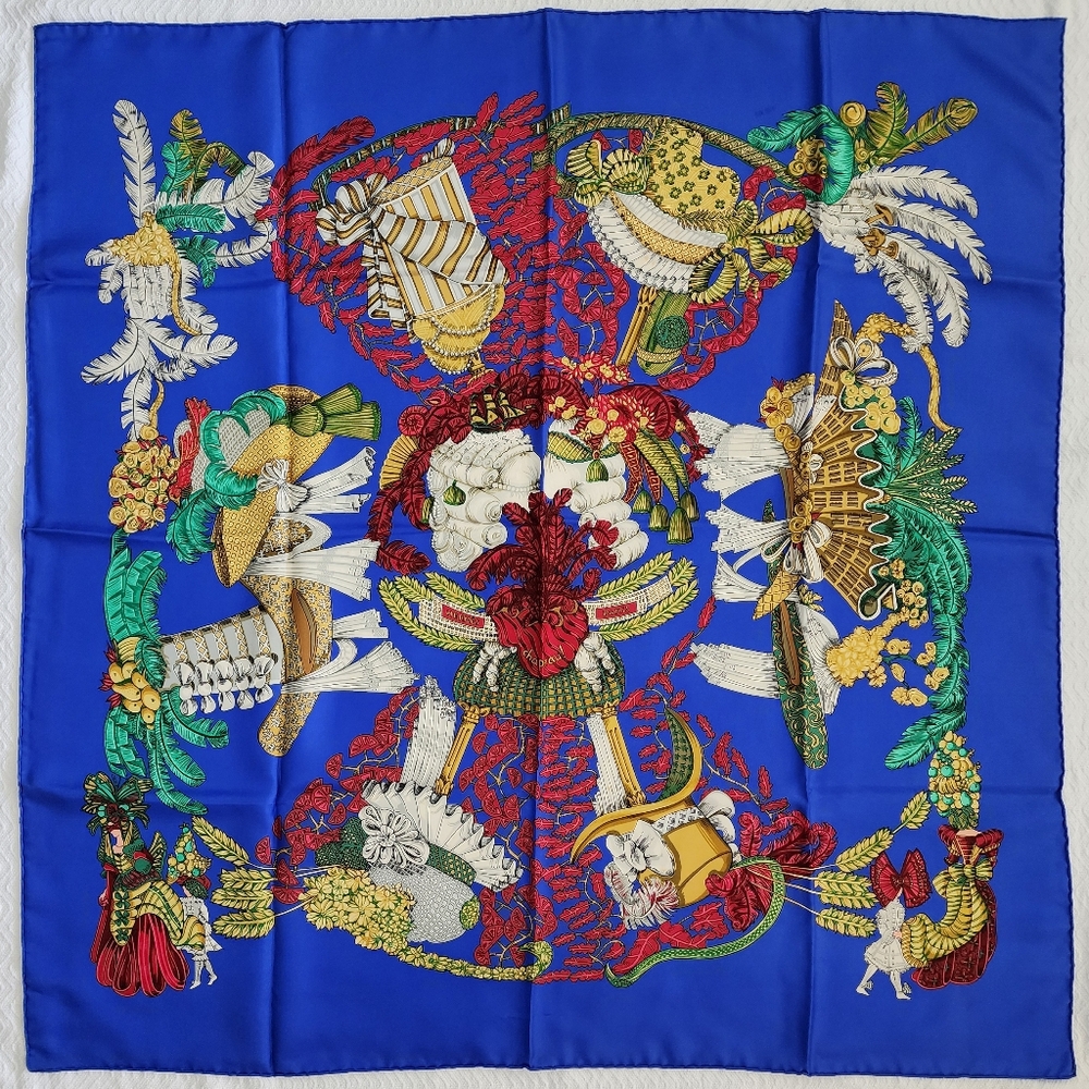 Auth Hermes Scarf XLarge Blue/Red  💯 Silk